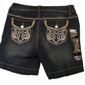 SouthPole Shorts Size 7 Womens distressed NEW White thread western Denim